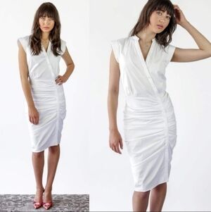 Veronica Beard Ruched Shirt Dress White Size 8